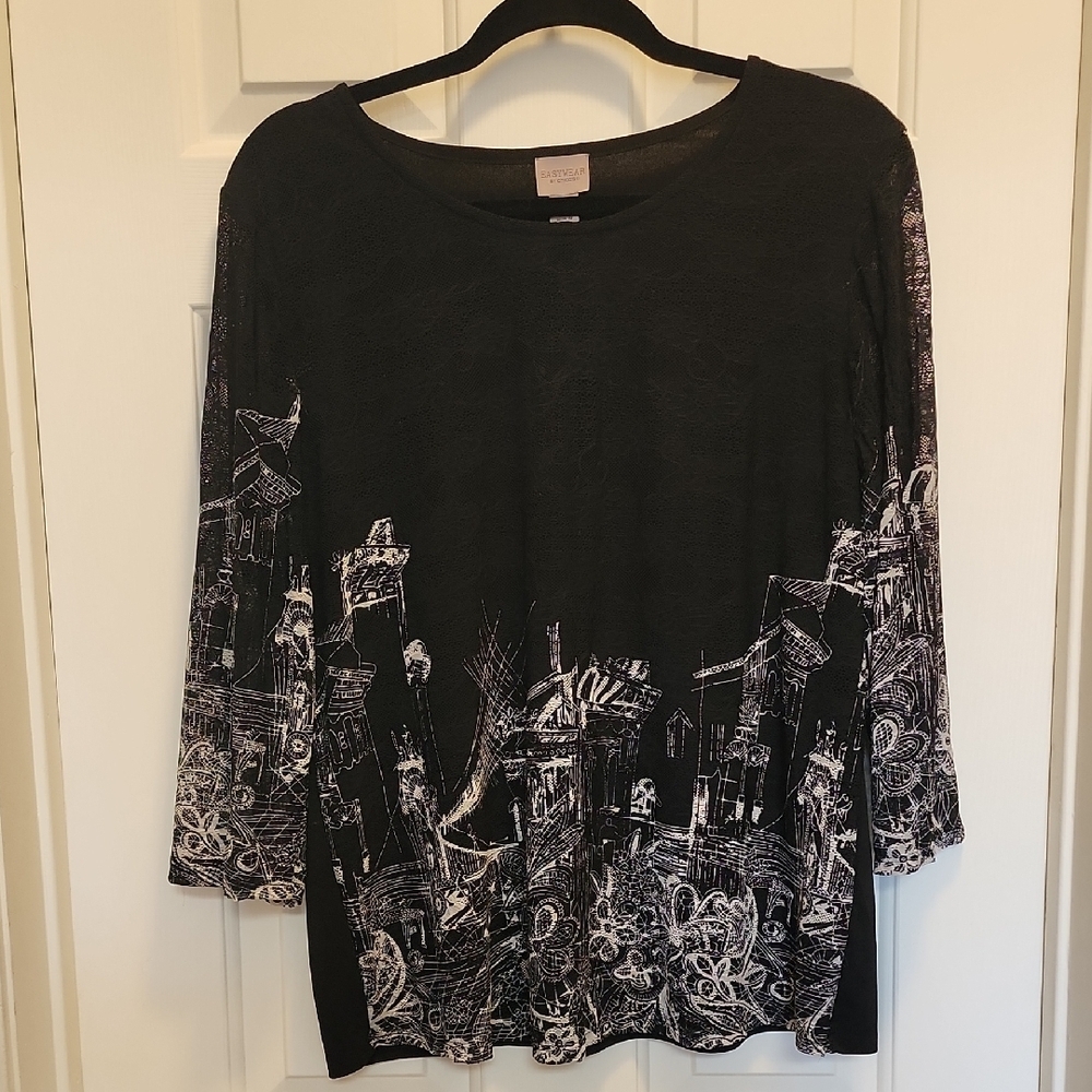 Chico's Artistic Black and White Long Sleeve Tee